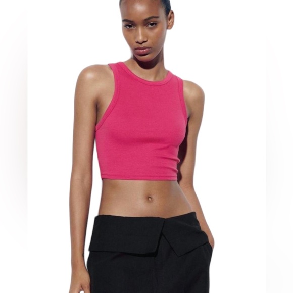 Zara Pink Cropped Tank Top L - Picture 1 of 6